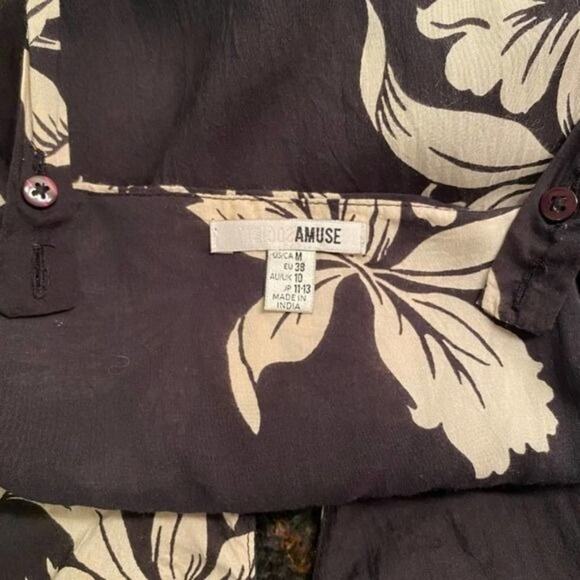 Amuse Society Black Dress Ivory Floral Print Wide Straps Princess Neckline M - Picture 5 of 8